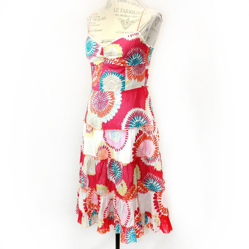 BCBG Max Azria Y2K peasant beach garden party country lined dress sundress 8